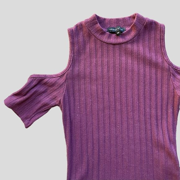 Kendall and Kylie Maroon Knit Cold Shoulder Top - Picture 2 of 4
